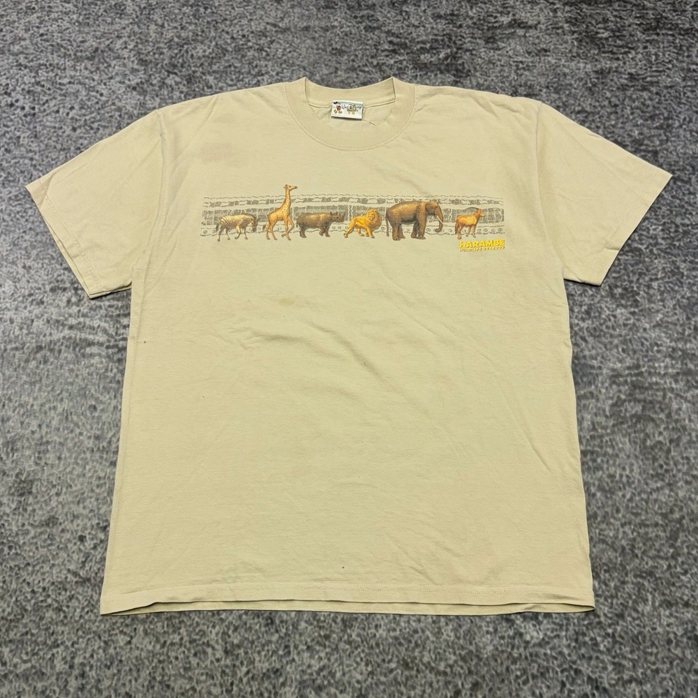 VTG Walt Disney World Harambe Wildlife Rescue T Shirt Mens Large Tan 90s